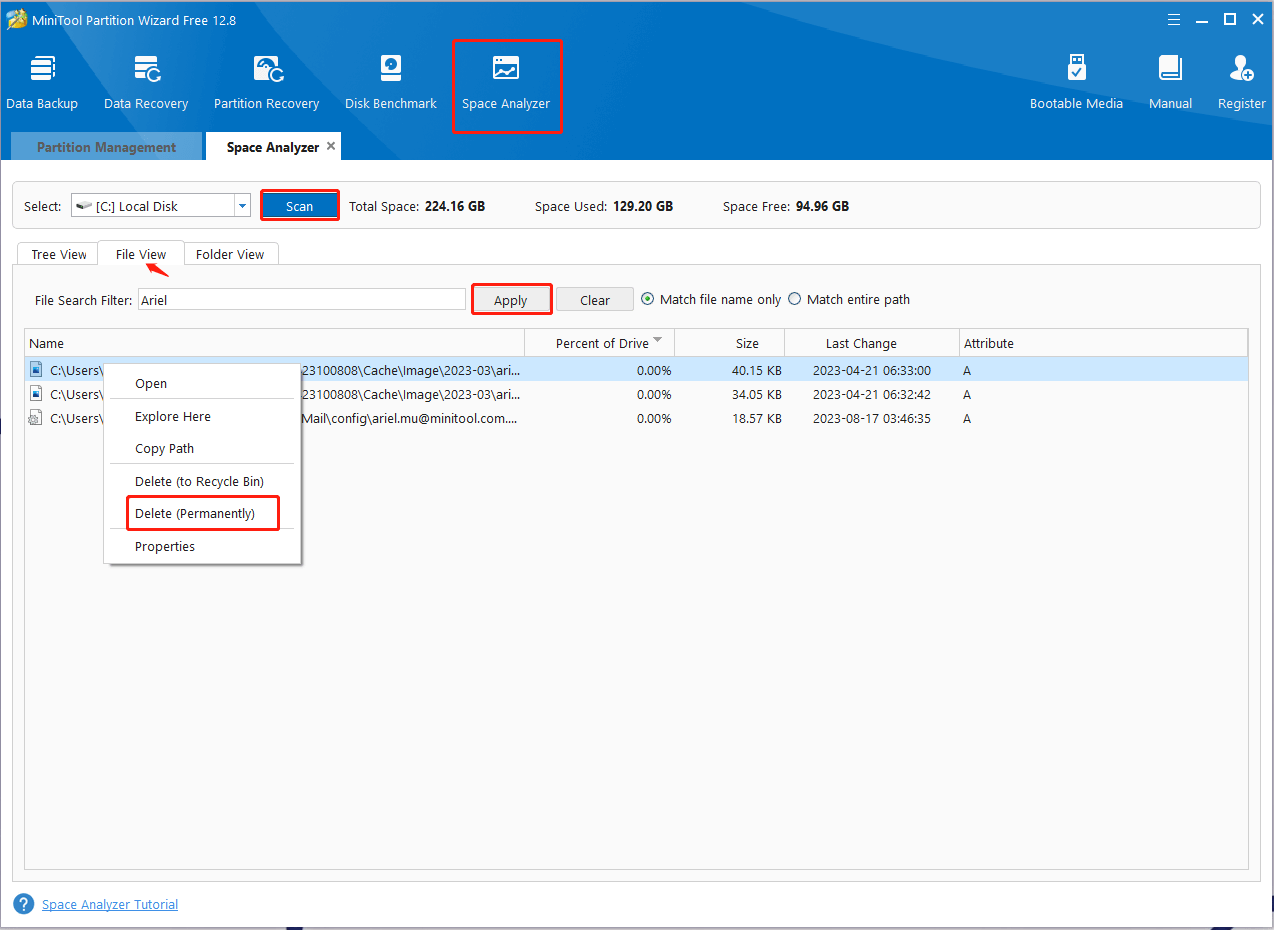clean up disk space using MiniTool
