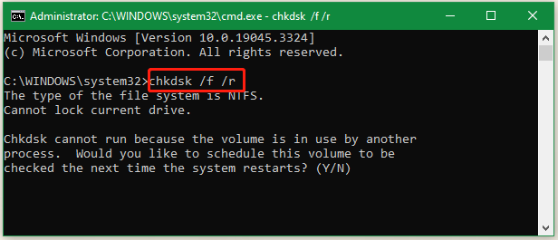 check disk using CHDSK