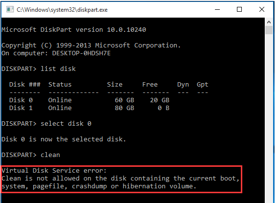 Virtual Disk Service error clean is not allowed on the disk