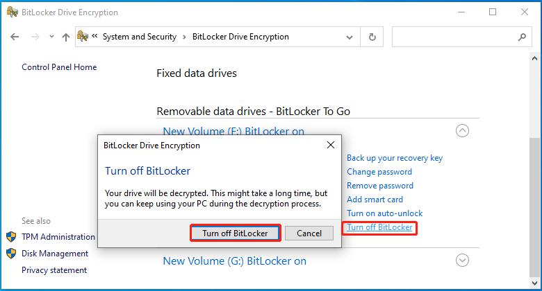 click Turn off BitLocker
