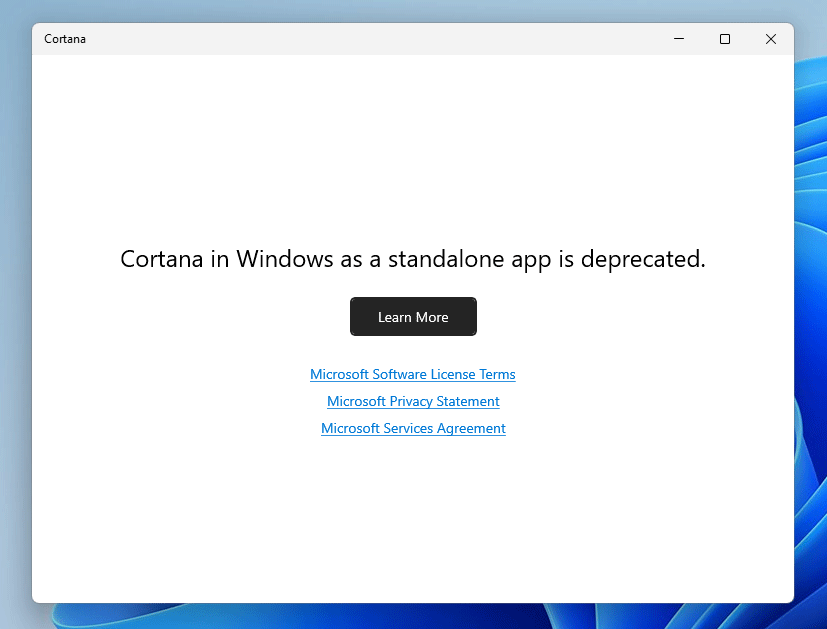 Cortana in Windows as a standalone app is deprecated