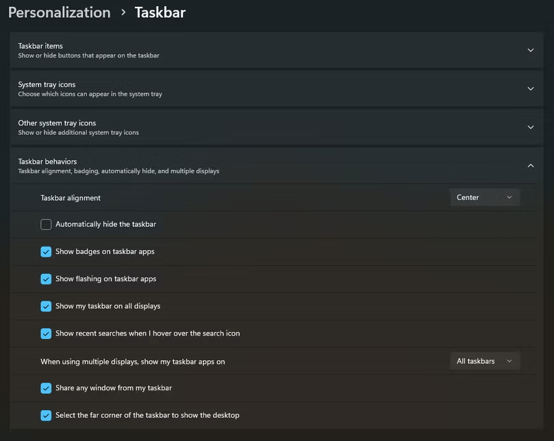 customize Taskbar Windows 11
