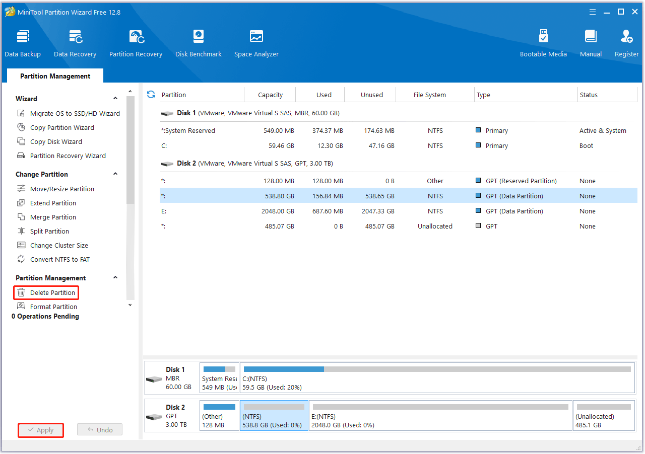 delete a partition with MiniTool Partition Wizard