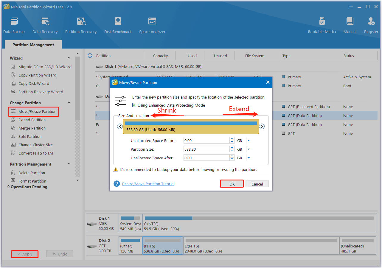 resize partition with MiniTool Partition Wizard