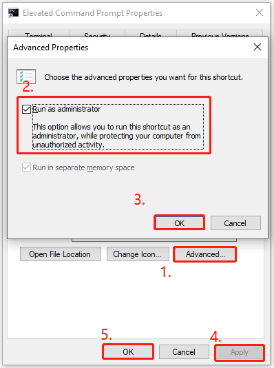 the steps to create Elevated Command Prompt shortcut