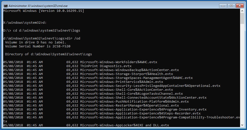 open event viewer logs in WinRE
