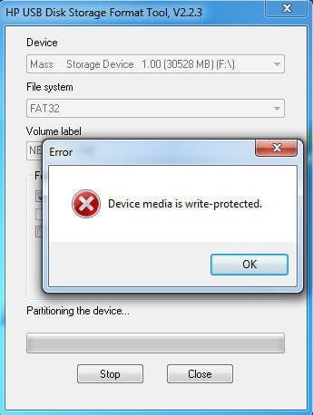 HP USB Format Tool failed to format the device