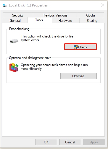 check a drive for errors using File Explorer