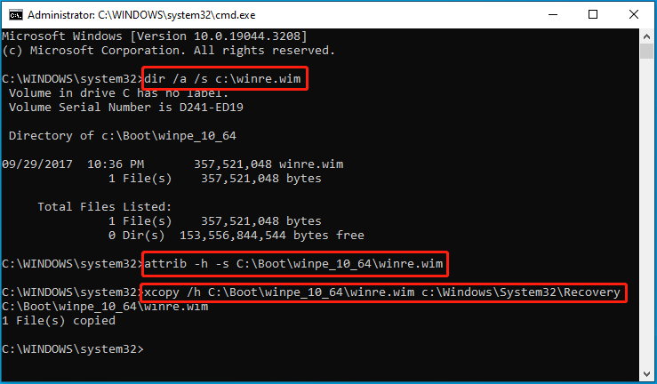 Find and copy the Winre.wim file