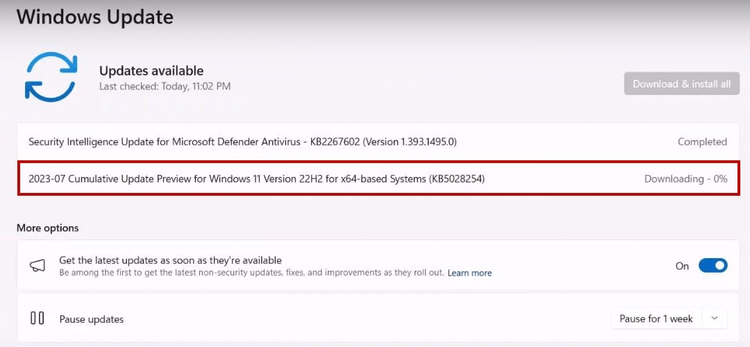 KB5028254 not installing on Windows 11