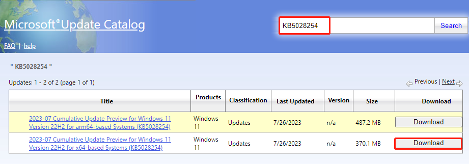 download update from Microsoft Update Catalog