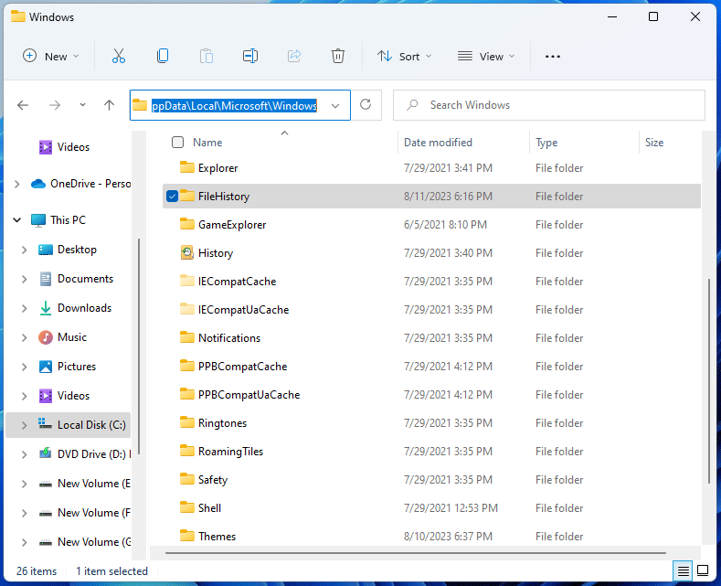 delete items in FileHistory