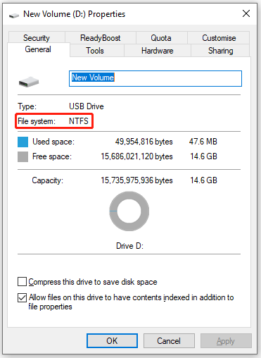 check File system of the USB drive