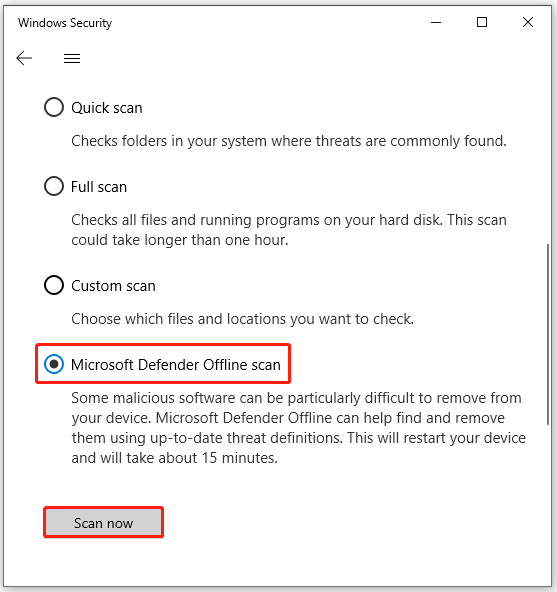 Run the Microsoft Defender Offline scan