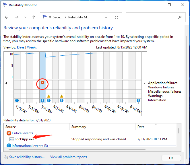 check BSOD logs using Reliability Monitor