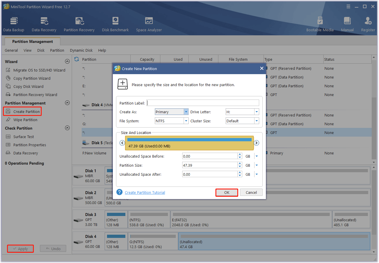 create a partition