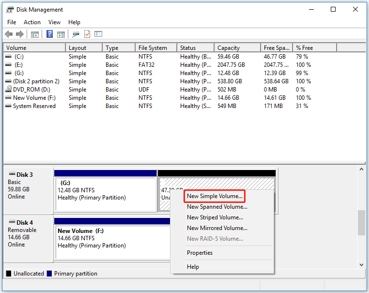 create new simple volume