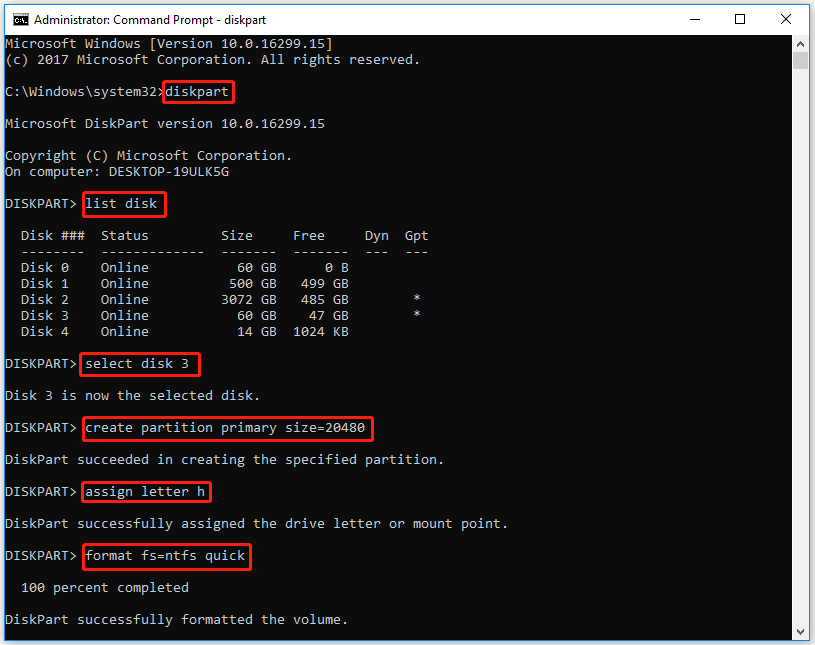 create partition via DiskPart