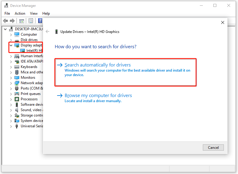 automatically or manually update the driver