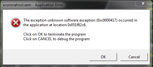 0xc0000417 chartless package exception