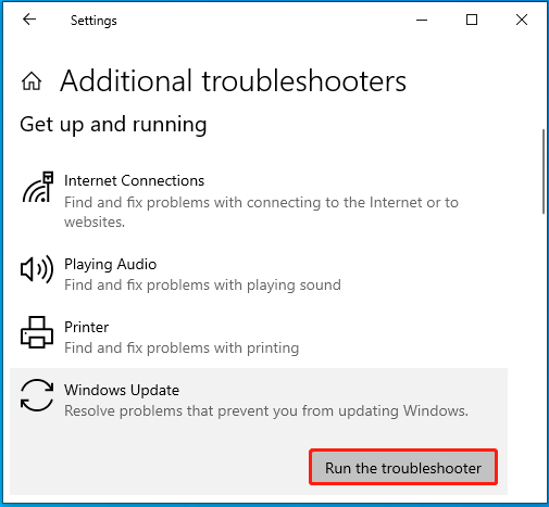 Run the Windows Update troubleshooter