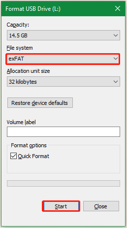format a drive to exFAT using File Explorer