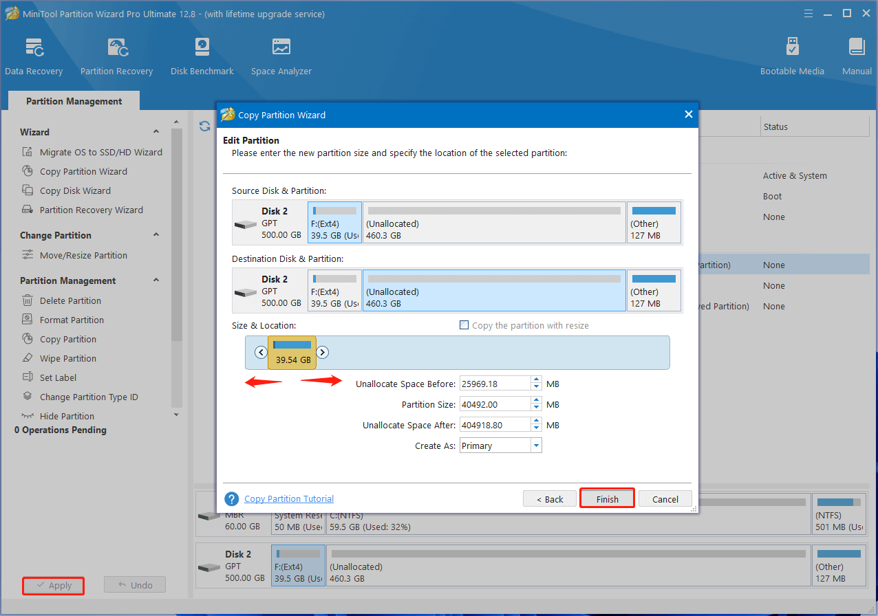 copy Ext4 partition using MiniTool