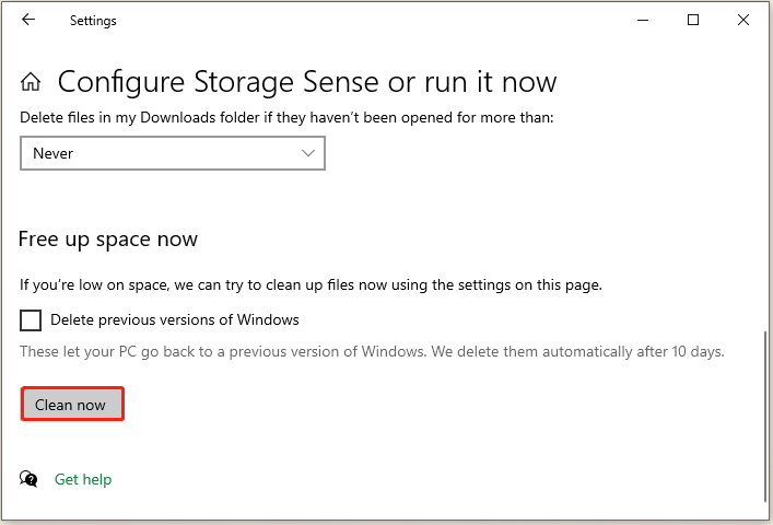 use Storage Sense to cleanable up disk space