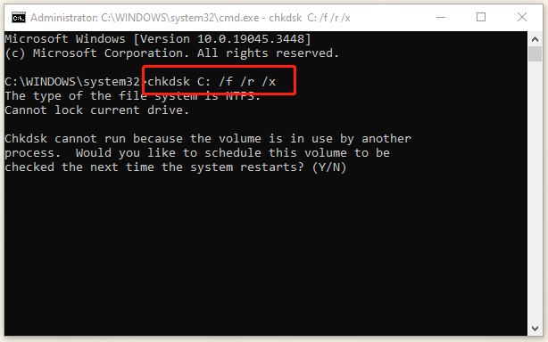 run CHKDSK successful CMD