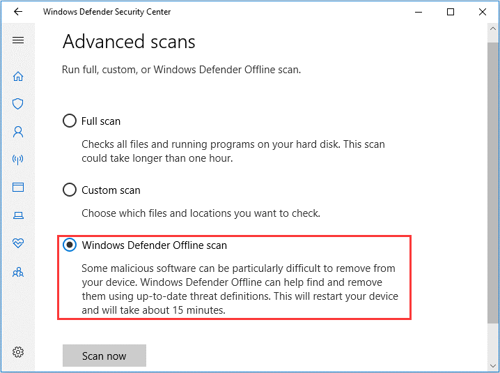 perform Windows Defender Offline scan
