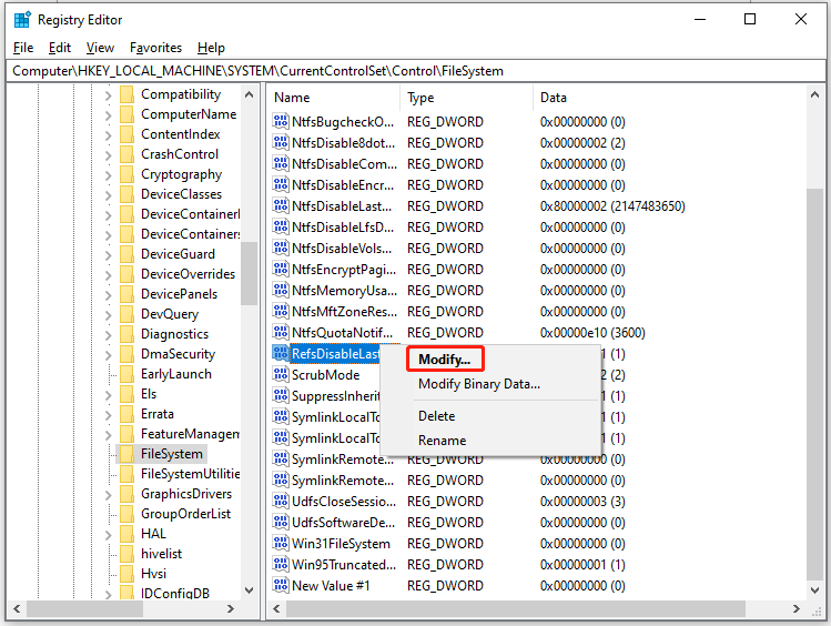 click nan Modify option