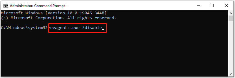 disable WinRE through Command Prompt