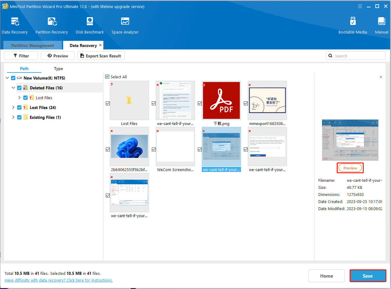 click Save connected MiniTool