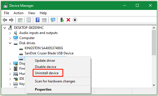 select Uninstall device