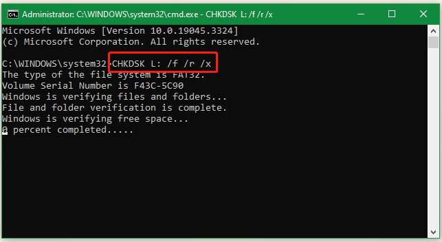 run CHKDSK successful CMD