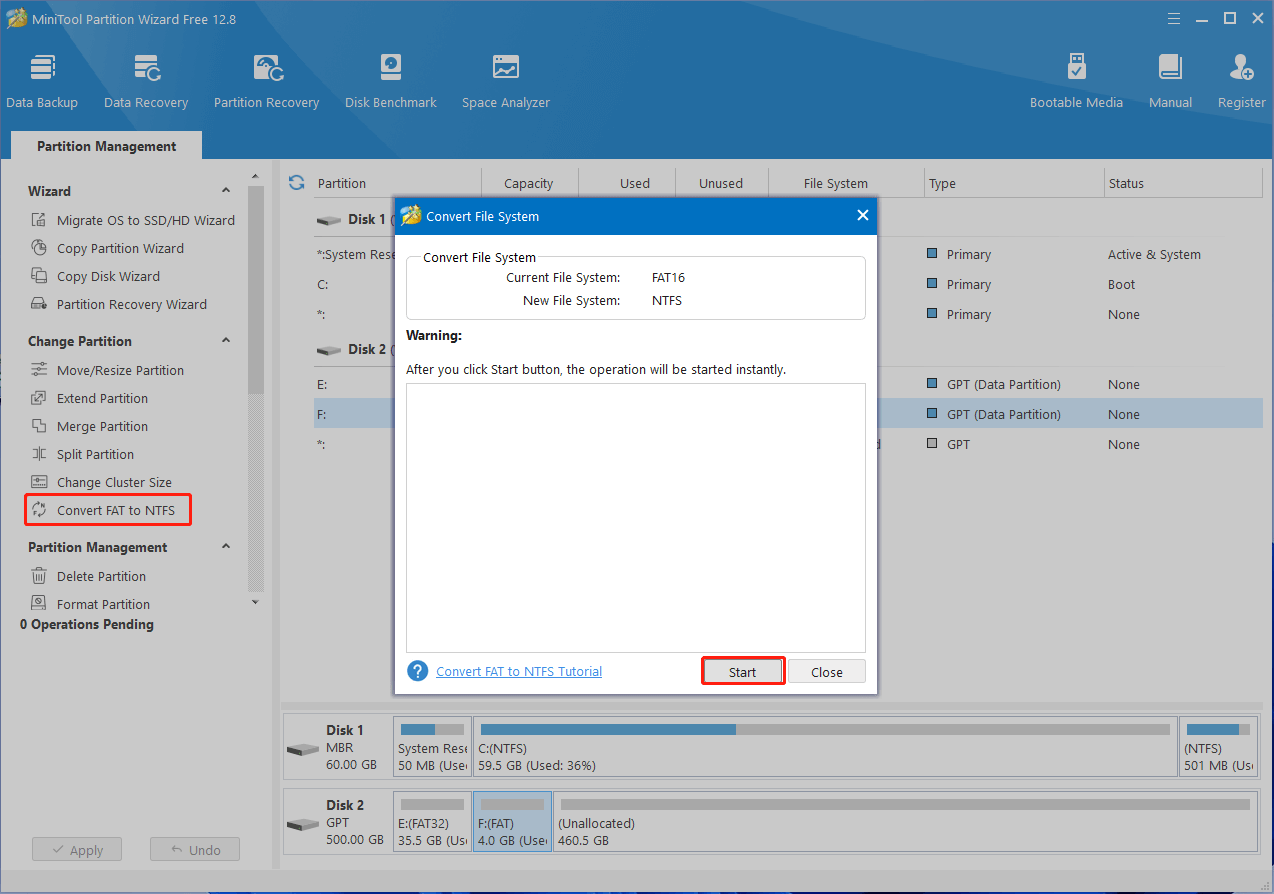 convert FAT to NTFS utilizing MiniTool