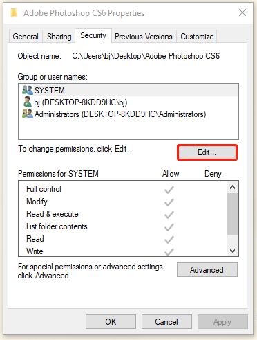 click Edit nether Security