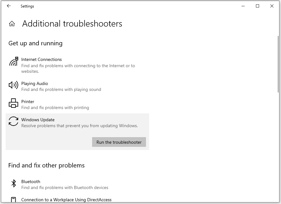 run the Windows Update troubleshooter