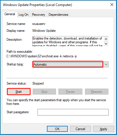 Enable the Windows Update service