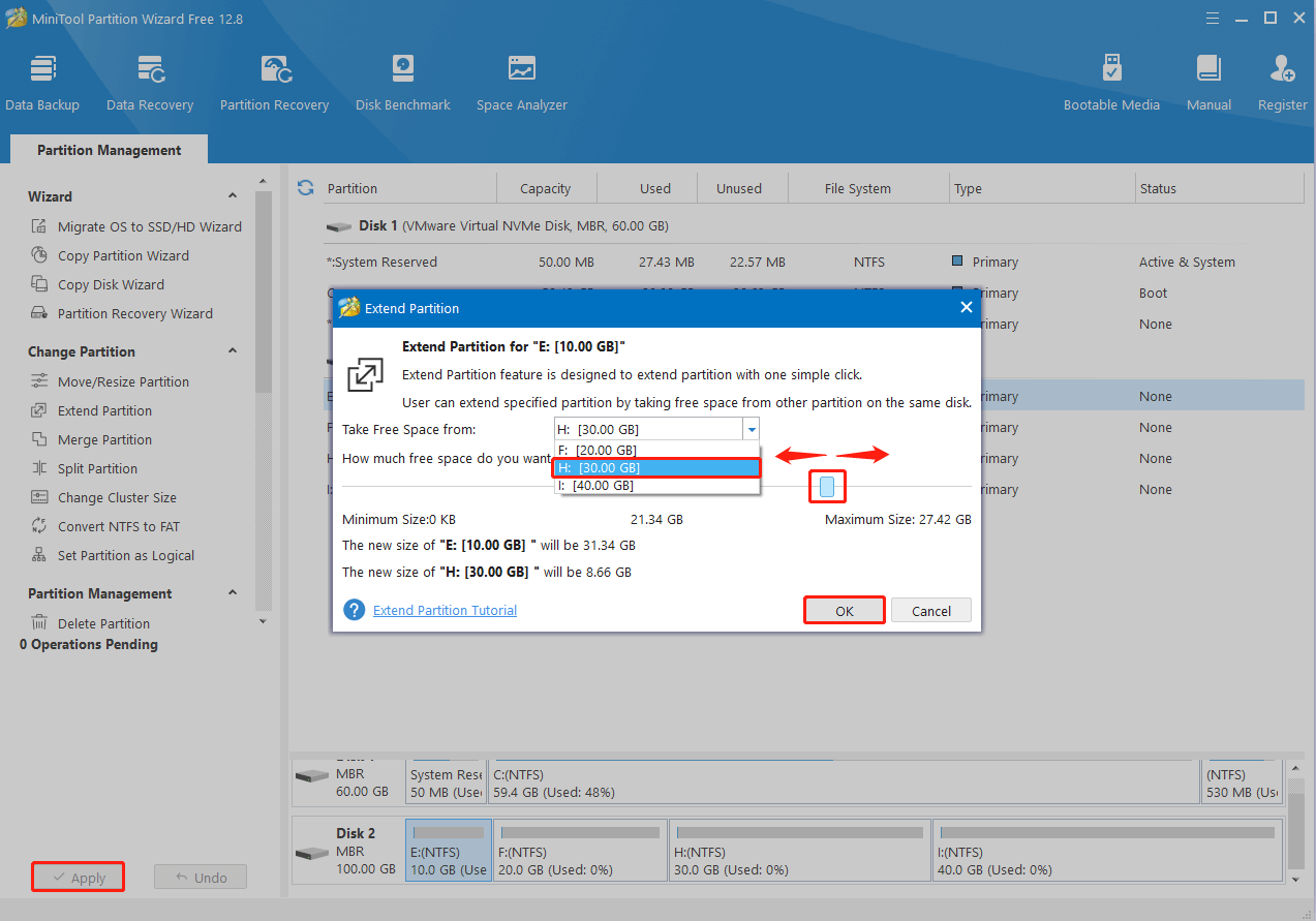 Merge a partition with its non-adjacent partition’s free space