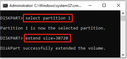 Extend nan partition successful Diskpart