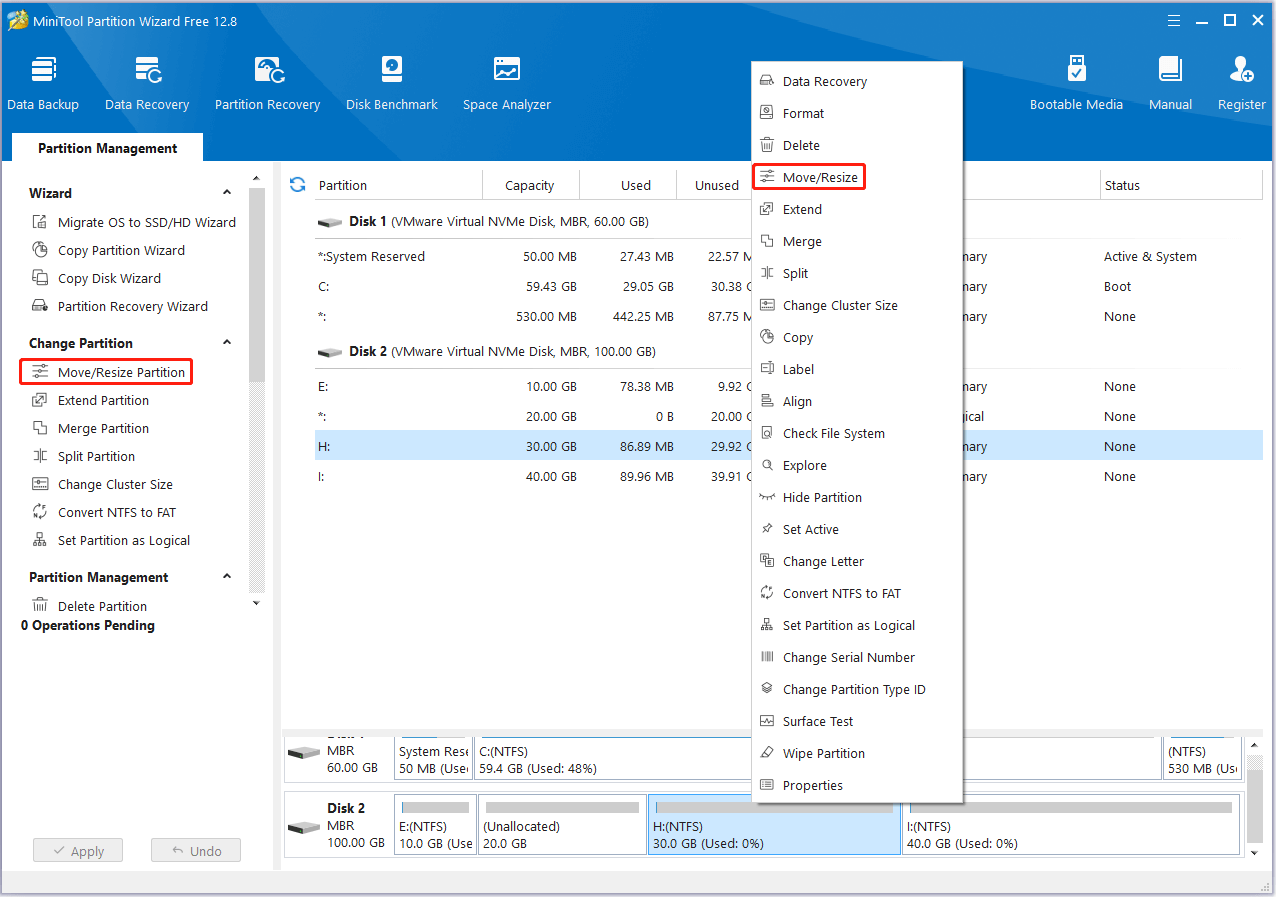 Select Move or Resize Partition