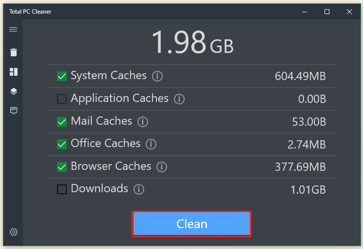 click Clean on Total PC Cleaner
