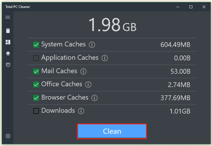 click Clean connected Total PC Cleaner