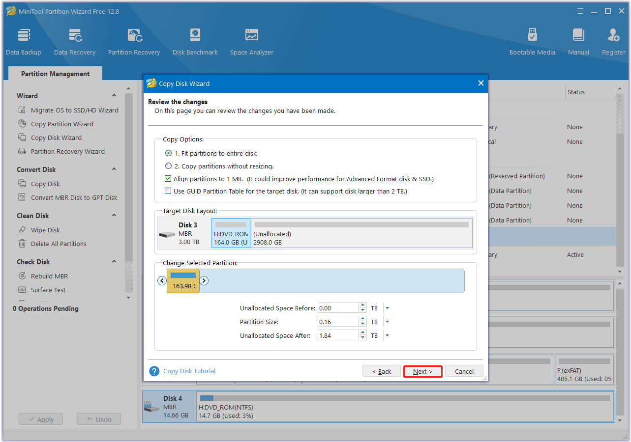 choose copy options