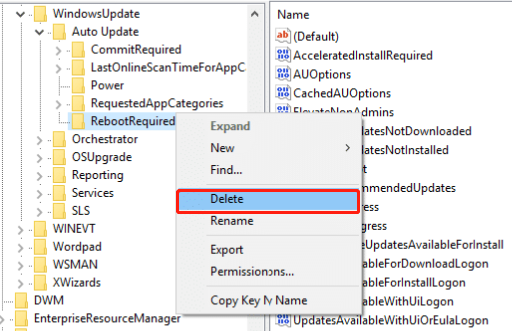 delete RebootRequired registry key