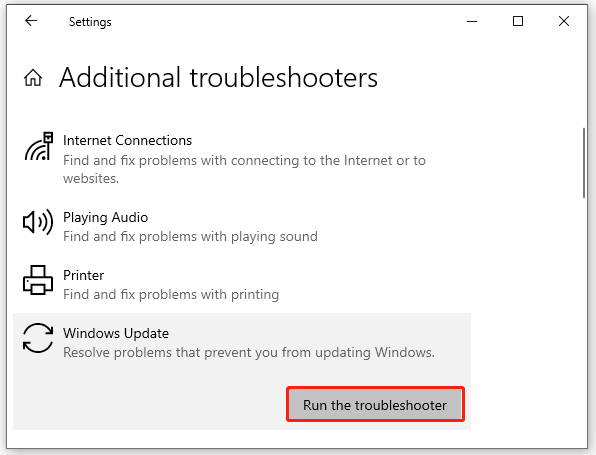 run Windows Update troubleshooter