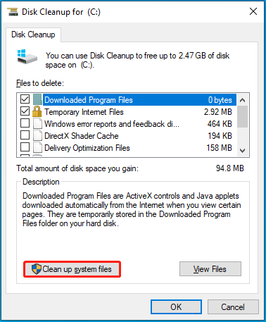Click Clean up system files