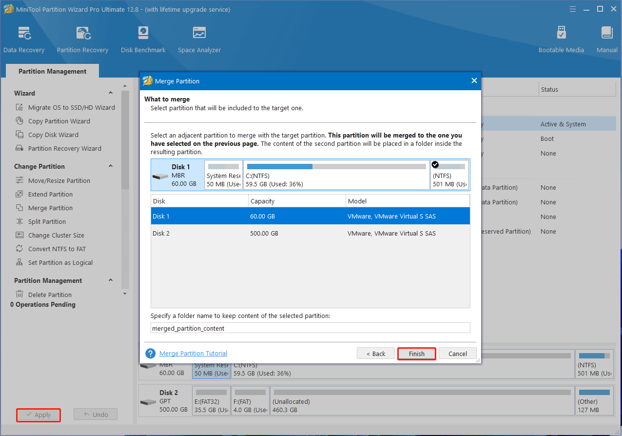 merge partitions utilizing MiniTool