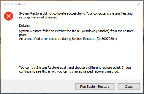 System Restore failed to extract the file